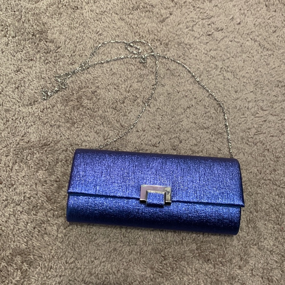 Forever 21 blue clutch. W/metal strap